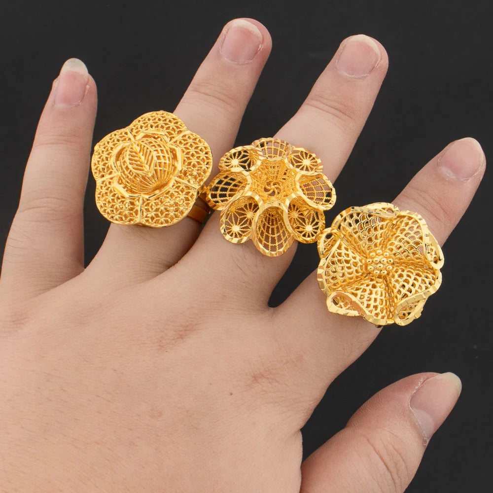 Luxury 18K Gold Plated Rings Copper Party Women Adjustable Long Rings Fashion Wedding Bride Round Opening Lady Finger Ring Gift Vera Lux