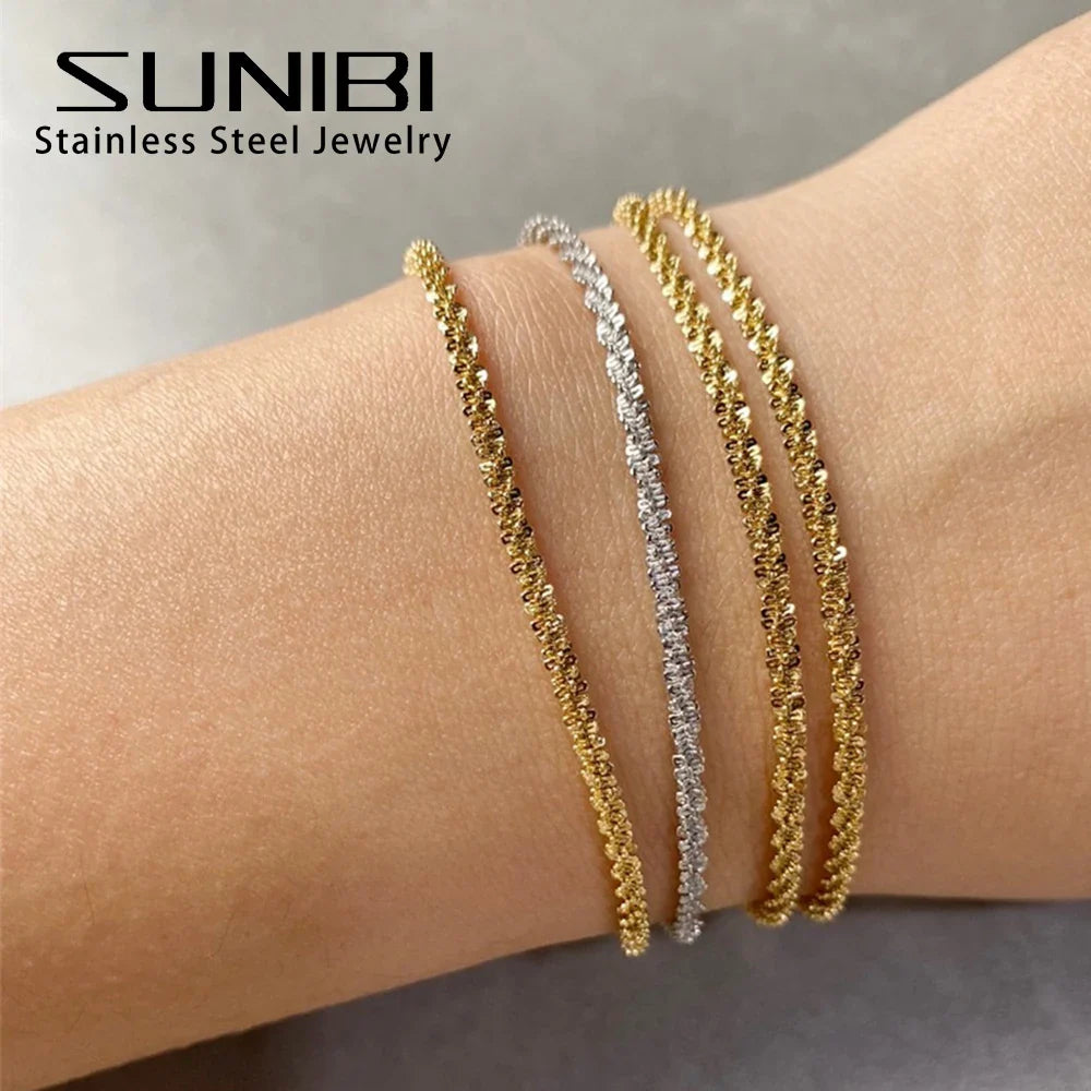 Stainless Steel Chain Bracelet for Women Silver Color Fashion Simple Shiny Minimalist Charm Bracelet Wedding Party Jewelry Vera Lux