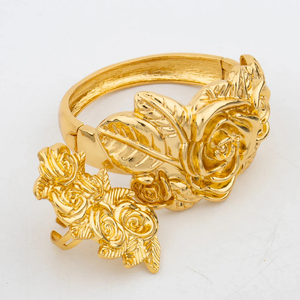 New Arrivals Gold Color Jewelry Sets For Women Fashion Earrings Necklace Italy Bangle Ring Flower Pendant Bride Wedding Party Vera Lux