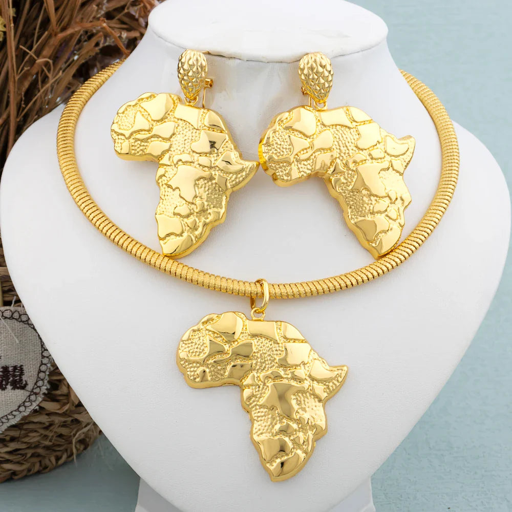 African Gold Color Jewelry Set for Women Large Earrings and Pendant Italian Luxury Necklace Bangle Ring Weddings Jewellery Gift Vera Lux
