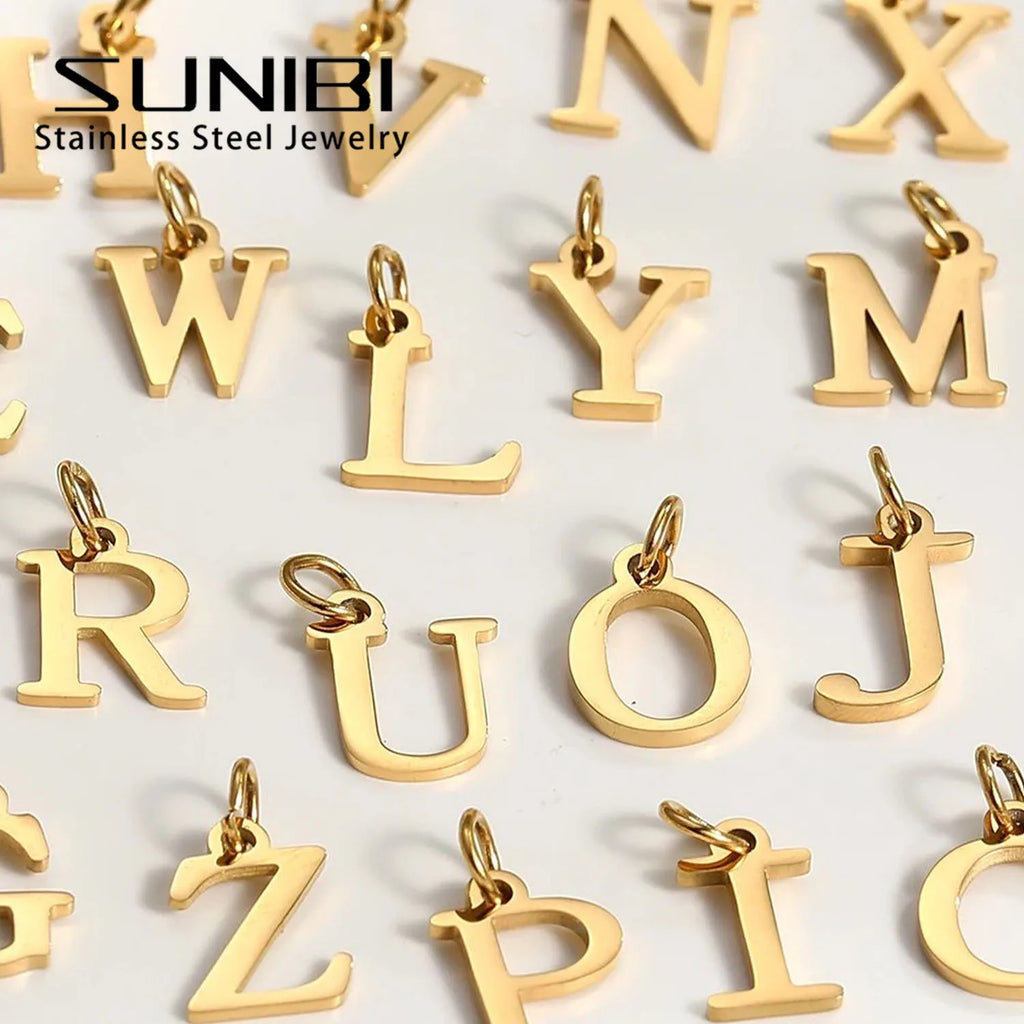 SUNIBI 26 Letters Stainless Steel Cut Alphabet Pendant for DIY Woman Necklace Ladies Jewelry Accessories Wholesale Dropshipping Vera Lux