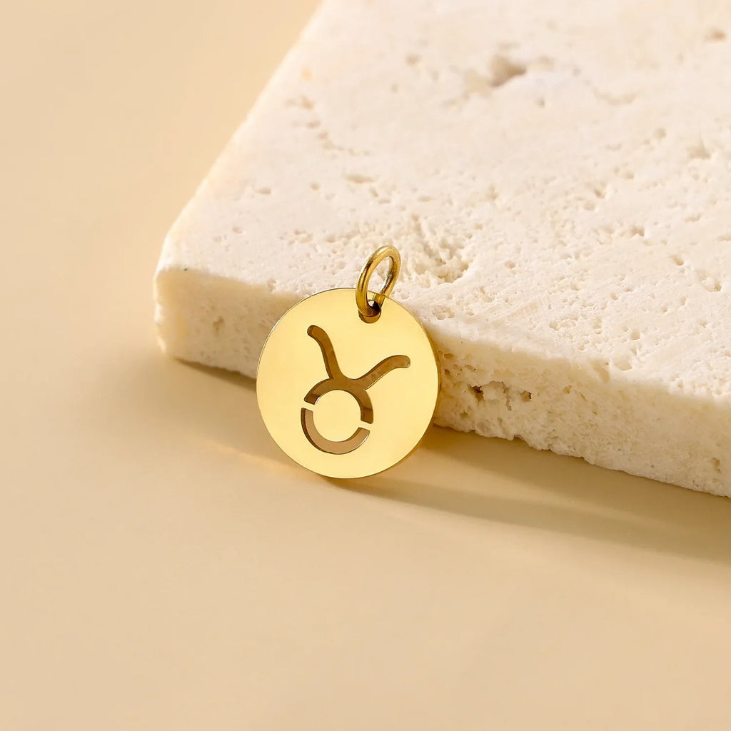 SUNIBI DIY Stainless Steel Disc Components 12 Zodiac Charms for Handmade Jewelry Making Designer Gold Plated Charms for Bracelet Vera Lux