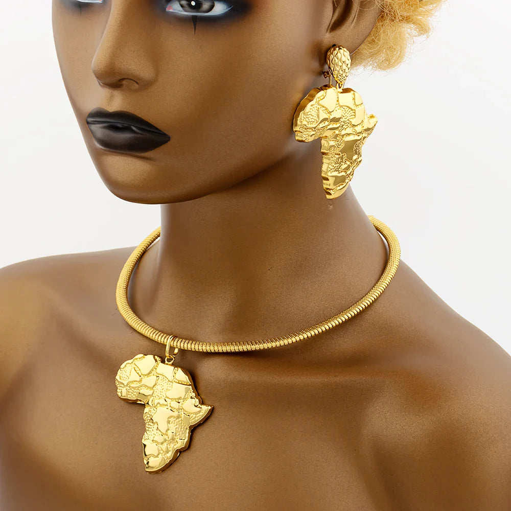 African Gold Color Jewelry Set for Women Large Earrings and Pendant Italian Luxury Necklace Bangle Ring Weddings Jewellery Gift Vera Lux