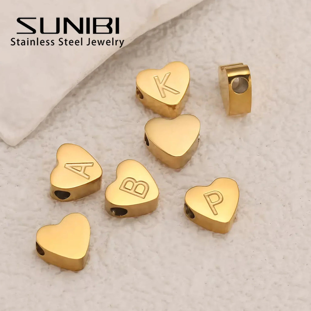 SUNIBI Initial Name Heart Shape Pendant For Necklaces Stainless Steel Necklace for Women Bracelet Make Earrings Jewelry Vera Lux