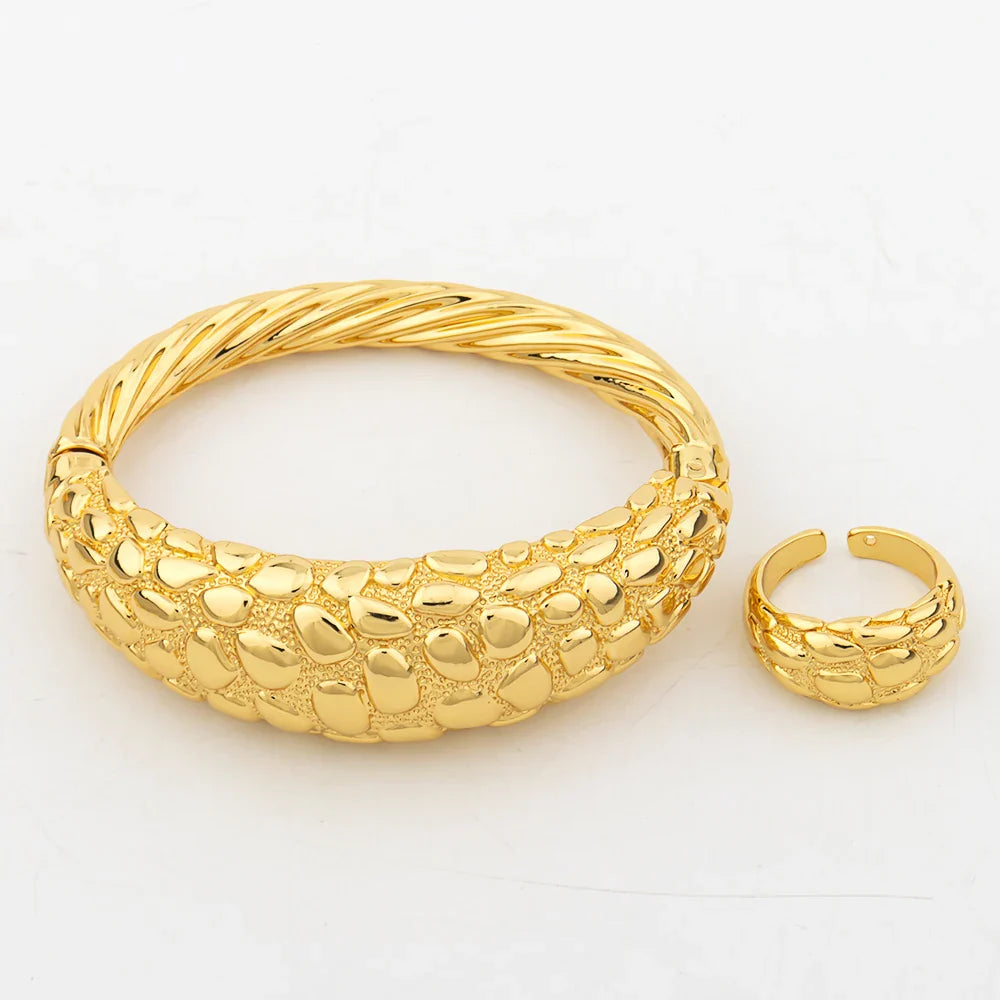 African Gold Color Jewelry Set for Women Large Earrings and Pendant Italian Luxury Necklace Bangle Ring Weddings Jewellery Gift Vera Lux
