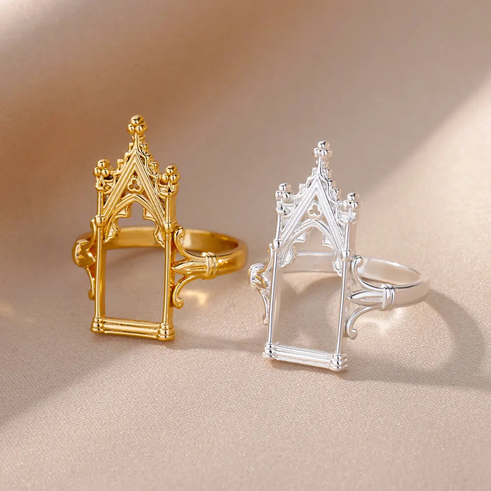 Stainless Steel Magic Mirror Rings For Women Gold Plated Aesthetic Wedding Ring Castle Flower Leaf Design Lighjt Luxury Jewelry Vera Lux