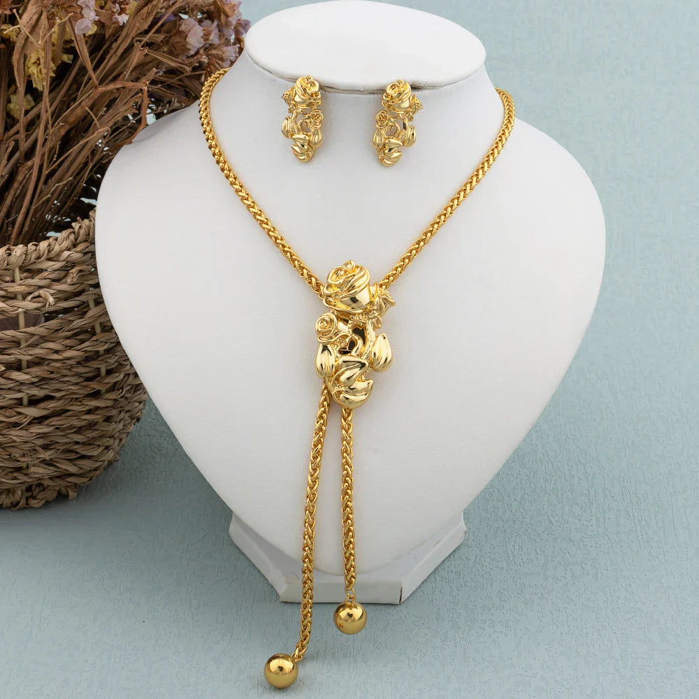 New Fashion Gold Plated Jewelry Set Pendant Dubai Italy Necklace Drop Earrings for Women Adjustable Chain Party Bohemia Jewelry Vera Lux