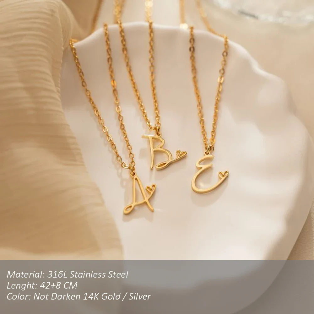 SUNIBI Stainless Steel Initial Necklace for Woman 26 Art Letters Heart DIY Pendant Necklace Gift Jewelry Wholesale Dropshipping Vera Lux