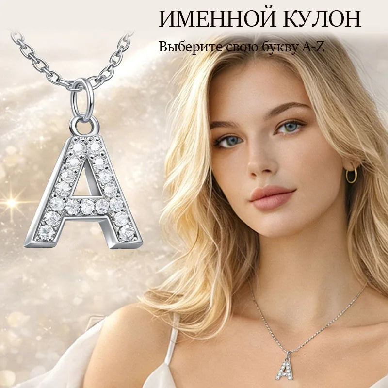 Customized Name With Initial Necklace for Women Mom, Charms Pave Letter Pendant, Stainless Steel Chain Link Adjustable Vera Lux