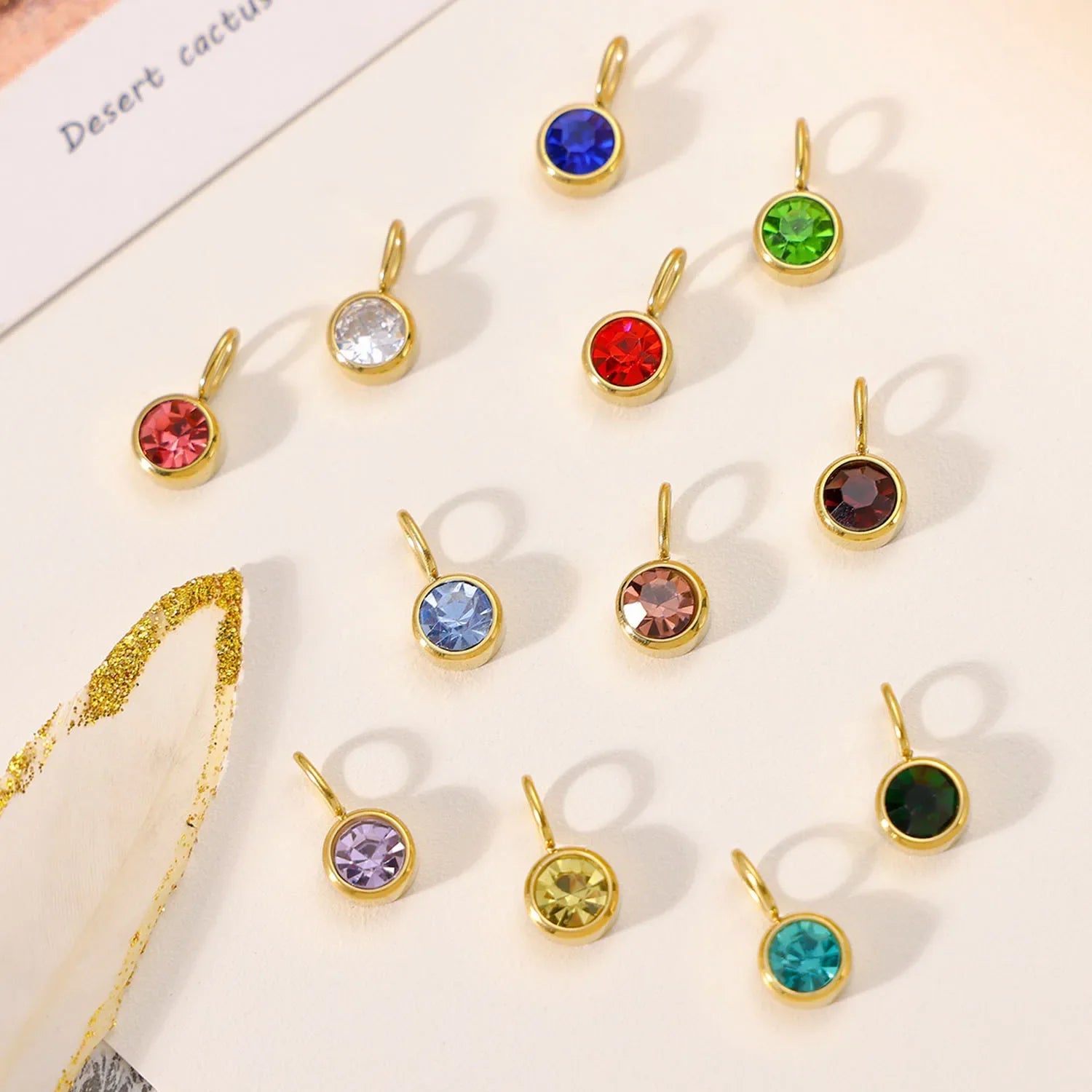 Zirconia Birthstone Pendant 12 Months Color Stone DIY Accessories for Necklace Stainless Steel Jewelry Birthday Gift Wholesale Vera Lux