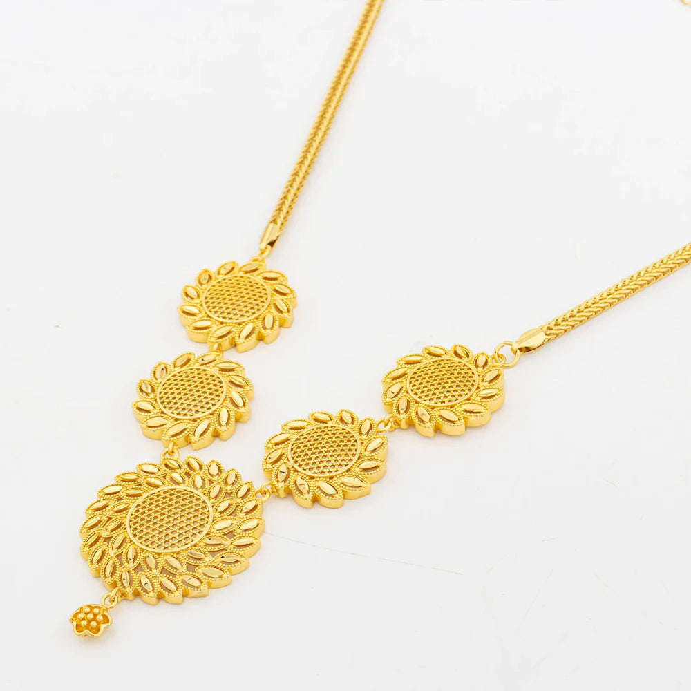 Round Jewelry Set Design for Women African Hot Sale Copper Hoop Earrings Flower Necklace Gold Plated Pendant Party Wedding Gifts Vera Lux
