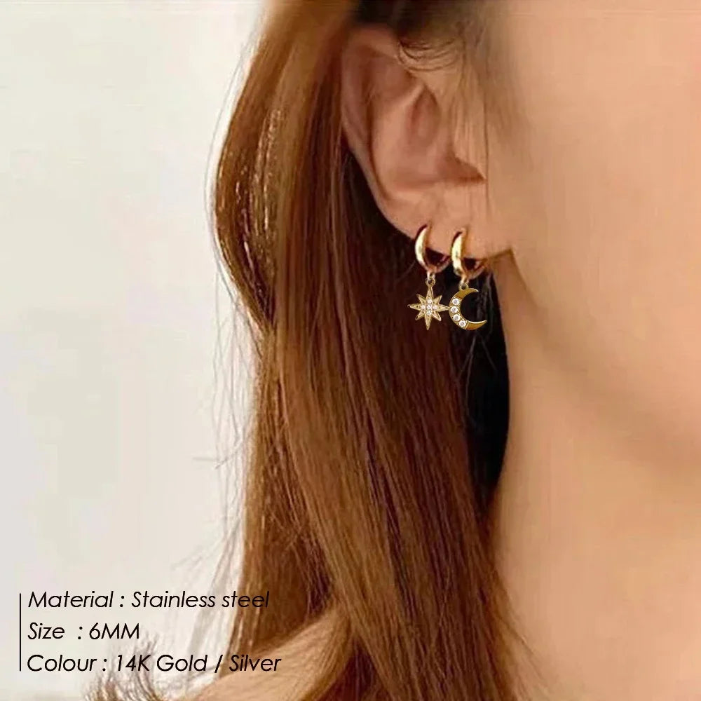 SUNIBI Stainless Steel Drop Earrings for Women Girl Star Moon Pendant Earrings Fashion Party Gifits Wedding Jewelry Wholesale Vera Lux