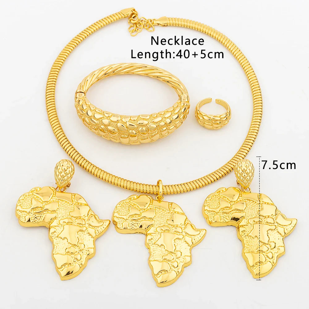 African Gold Color Jewelry Set for Women Large Earrings and Pendant Italian Luxury Necklace Bangle Ring Weddings Jewellery Gift Vera Lux