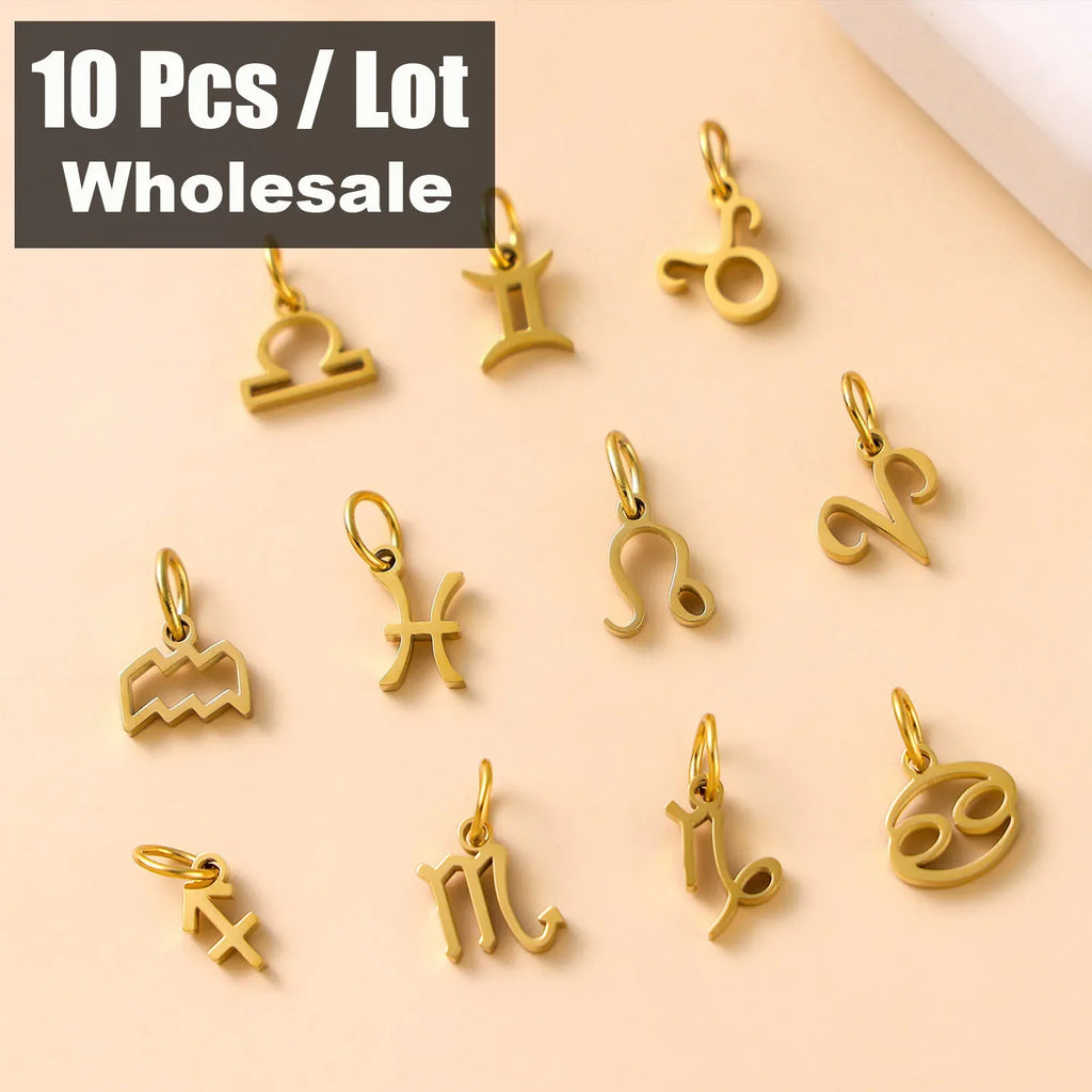 10PCS Stainless Steel Star Zodiac Sign 12 Constellation Pendant Accessories for Necklace Women Man Jewelry Gifts Wholesale Vera Lux