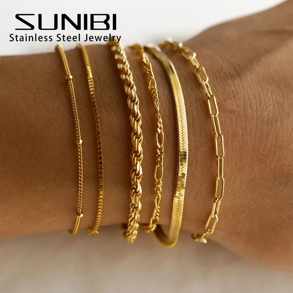 SUNIBI Classic Snake Chain Bracelets for Women Trend  Fashion Stainless Steel Cuban Chain Bracelet Trendy Woman Gifts Jewelry Vera Lux