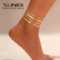 SUNIBI Stainless steel Snake Chain Anklet Bracelet for Women Vintage Fashion Simple Thin Chain Anklet Female Foot Beach Jewelry Vera Lux