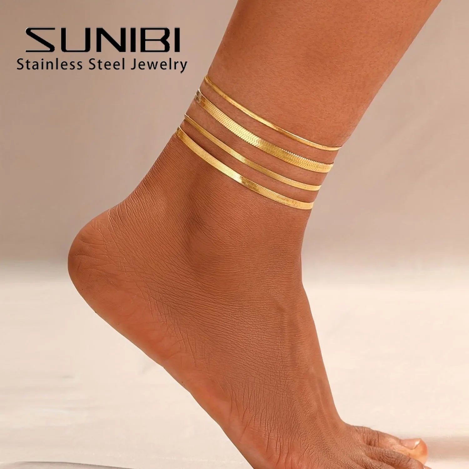 SUNIBI Stainless steel Snake Chain Anklet Bracelet for Women Vintage Fashion Simple Thin Chain Anklet Female Foot Beach Jewelry Vera Lux