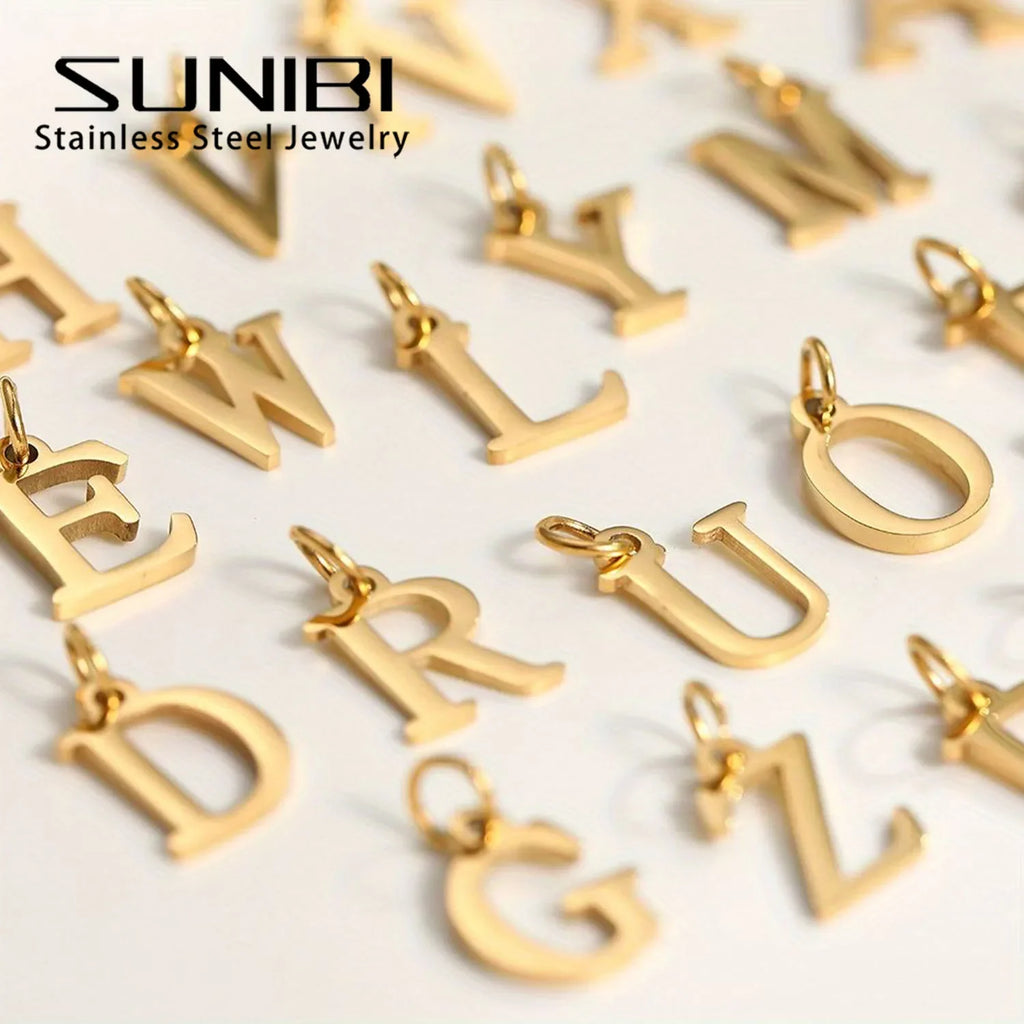 SUNIBI 26 Letters Stainless Steel Cut Alphabet Pendant for DIY Woman Necklace Ladies Jewelry Accessories Wholesale Dropshipping Vera Lux