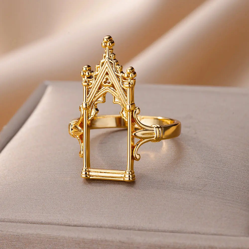 Stainless Steel Magic Mirror Rings For Women Gold Plated Aesthetic Wedding Ring Castle Flower Leaf Design Lighjt Luxury Jewelry Vera Lux
