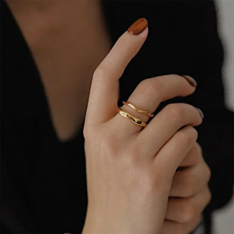 Stainless Steel Ring for Women Irregular Wave Rings Trendy Simple Geometric Handmade Couple Jewelry Wholesale Dropshipping Vera Lux