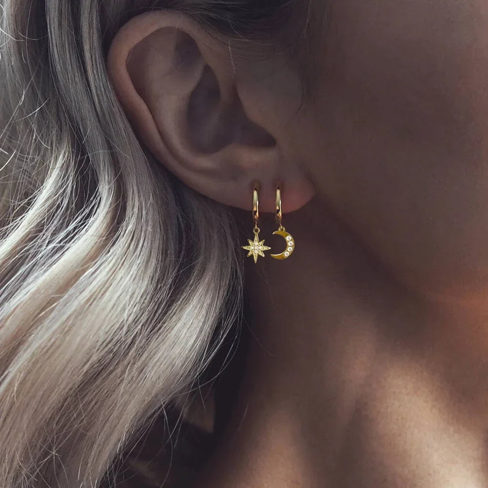 SUNIBI Stainless Steel Drop Earrings for Women Girl Star Moon Pendant Earrings Fashion Party Gifits Wedding Jewelry Wholesale Vera Lux