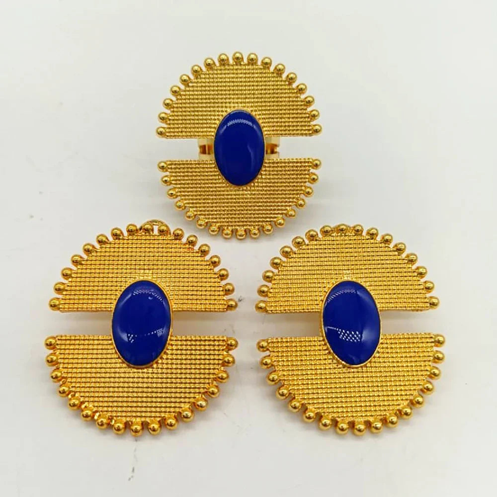 Gold Plated Earrings Geometric Ear Clips Ring Set for Women Copper Jewellery Party Wedding Gifts Colored Earrings Ring Jewelry Vera Lux