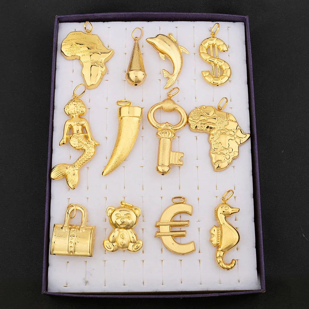 Gold Color Hip Hop Personality Pendant African Map Mermaid Dollar Euro Shape Pendant Party Jewelry Birthday Gifts Vera Lux