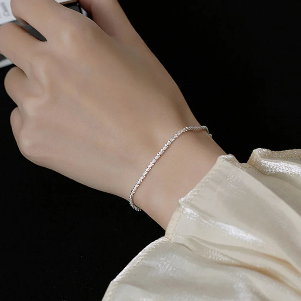Stainless Steel Chain Bracelet for Women Silver Color Fashion Simple Shiny Minimalist Charm Bracelet Wedding Party Jewelry Vera Lux
