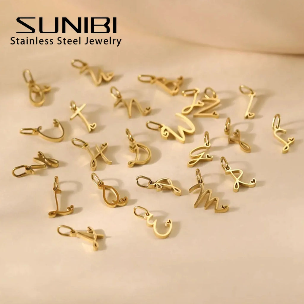 SUNIBI Personalized Initial Letter Heart Stainless Steel Accessories for Woman Necklace Ladies Jewelry Charm Gifts Wholesale Vera Lux