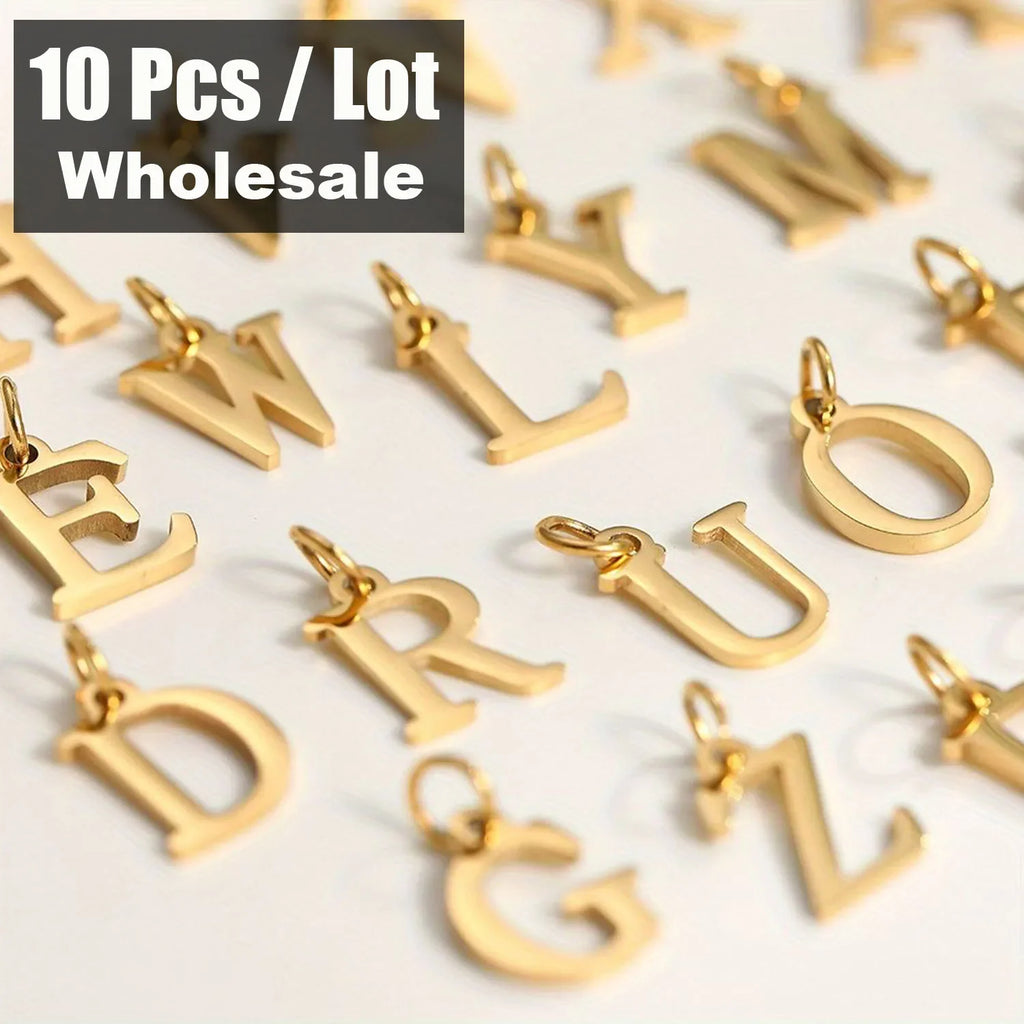 10PCS 26 Letters Stainless Steel Cut Alphabet Pendant for DIY Woman Necklace Ladies Jewelry Accessories Wholesale Dropshipping Vera Lux