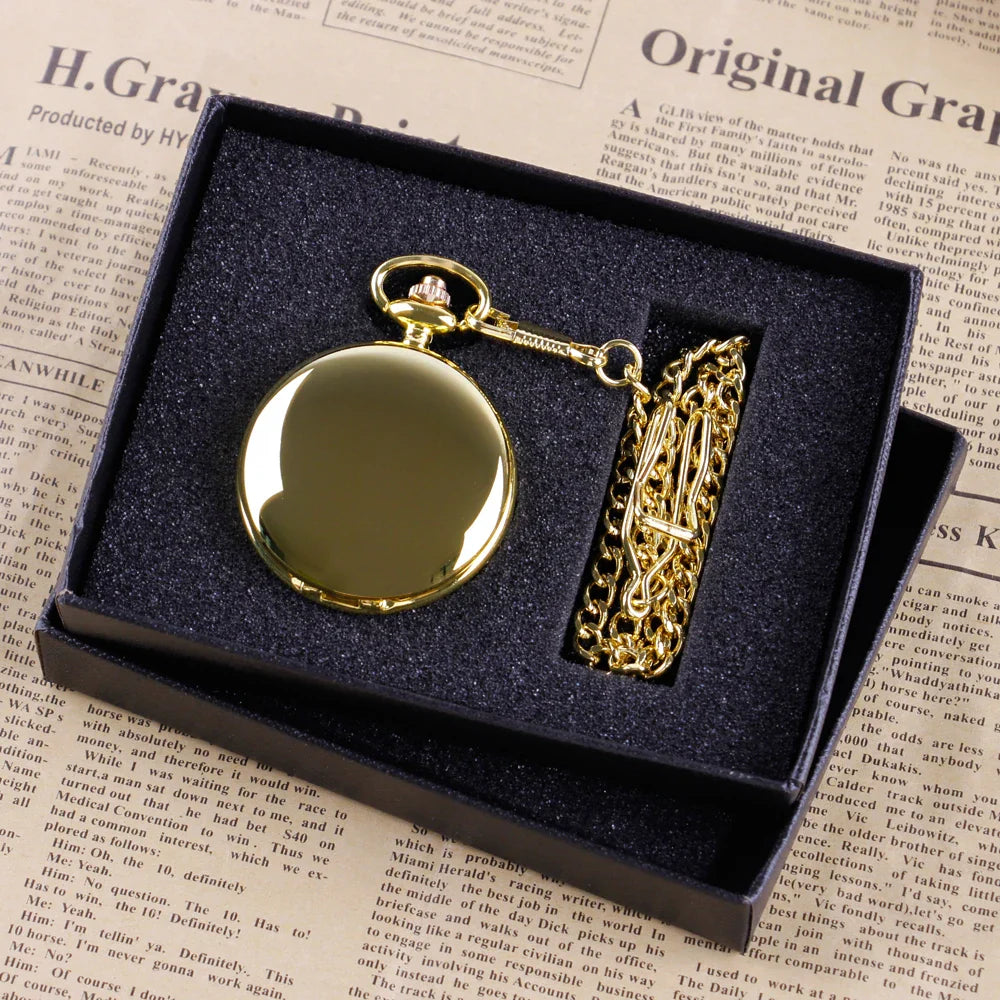 Luxury Gold Quartz Pocket Watch Gift Box Set For Family Fashion Casual Necklace Pendant Unisex Pocket&Fob Chain Watches with Box Vera Lux