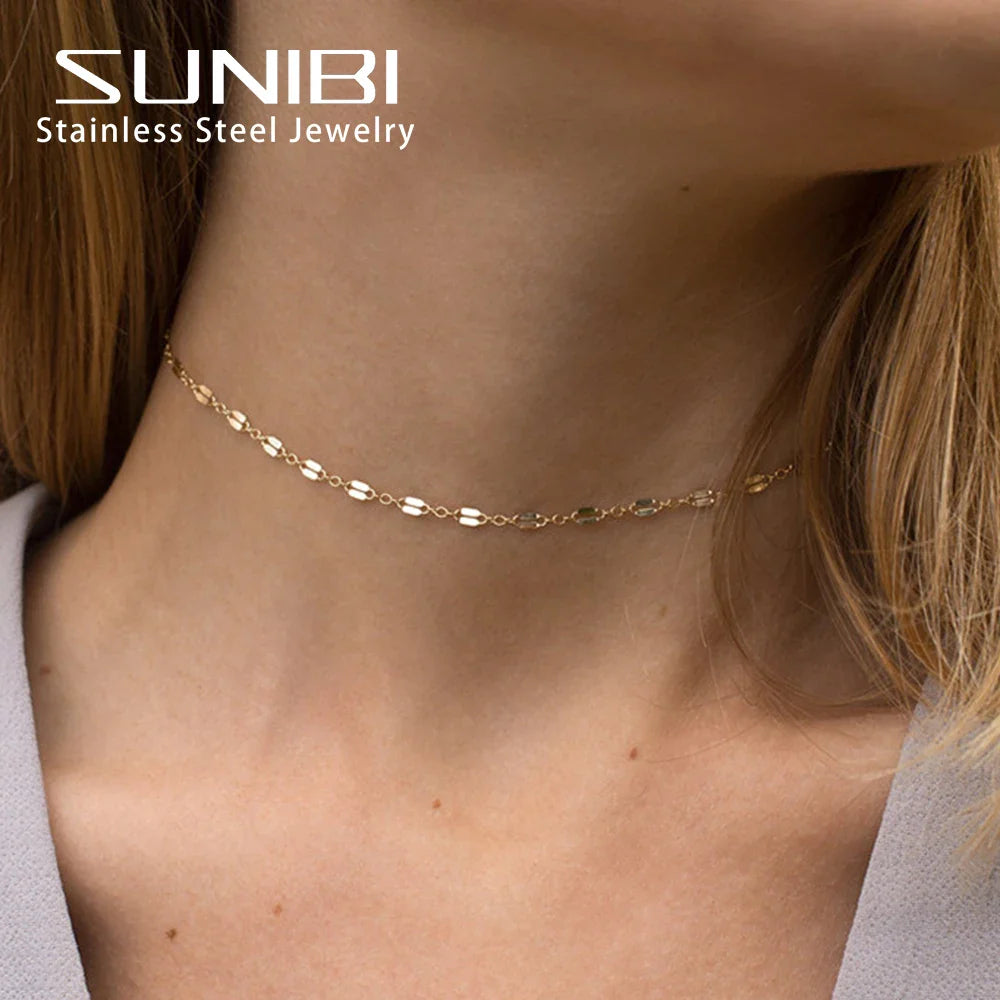 Stainless Steel Necklaces for Women Gold Color Link Chain Choker Delicate Simple Necklace Friends Gift Jewelry Wholesale Kolye Vera Lux