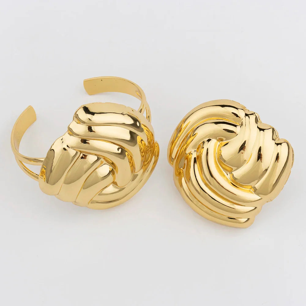 Luxury Female Jewelry Set Gold Color Necklace Big Circle Earrings Bangle Ring for Fashion Women Dubai African Party Jewelry Vera Lux