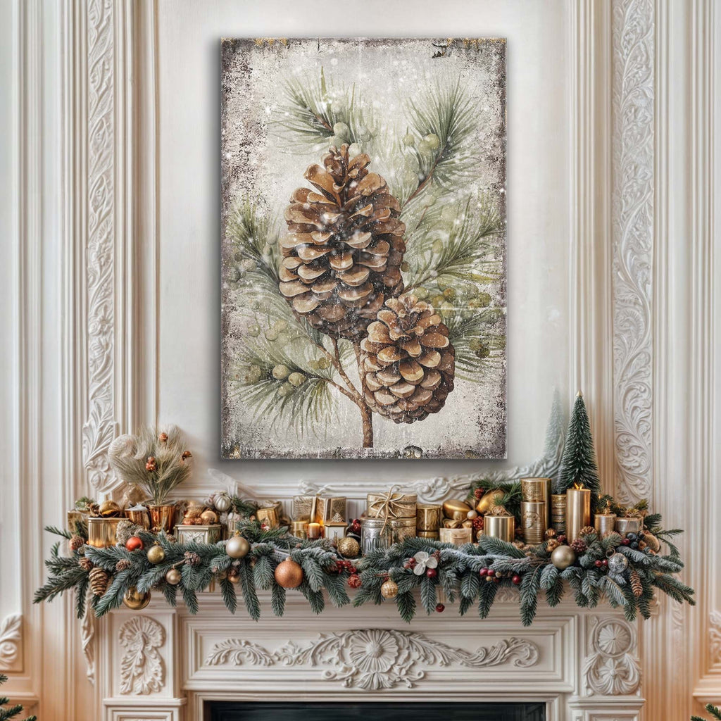 Vintage Winter Pine Cone Christmas Wall Art II Tailored Canvases