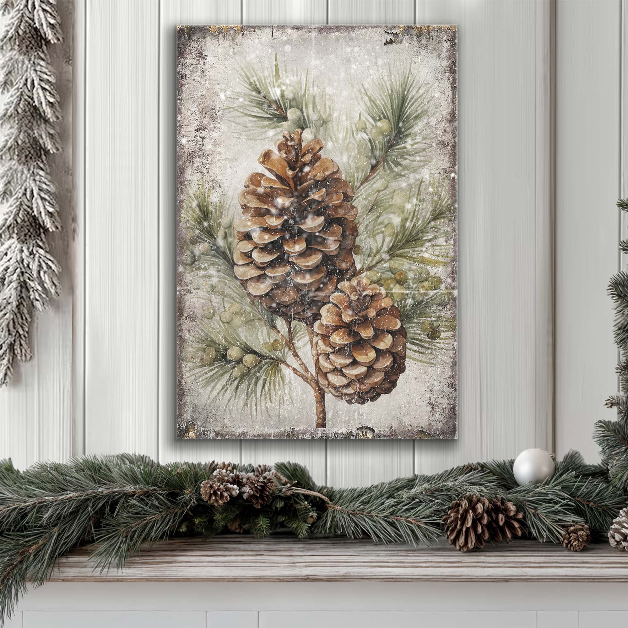 Vintage Winter Pine Cone Christmas Wall Art II Tailored Canvases