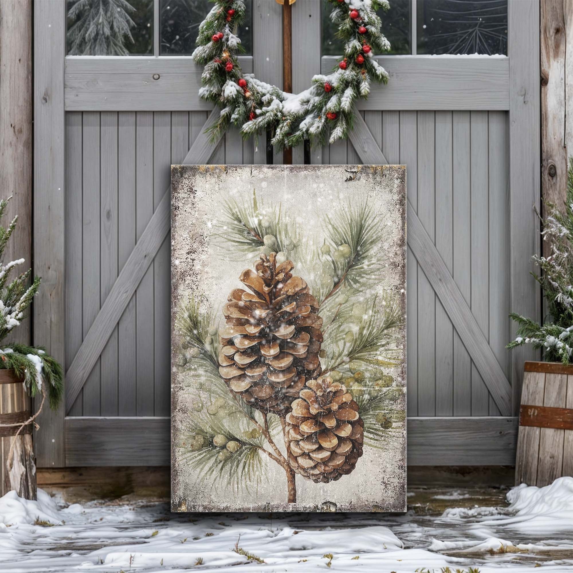Vintage Winter Pine Cone Christmas Wall Art II Tailored Canvases
