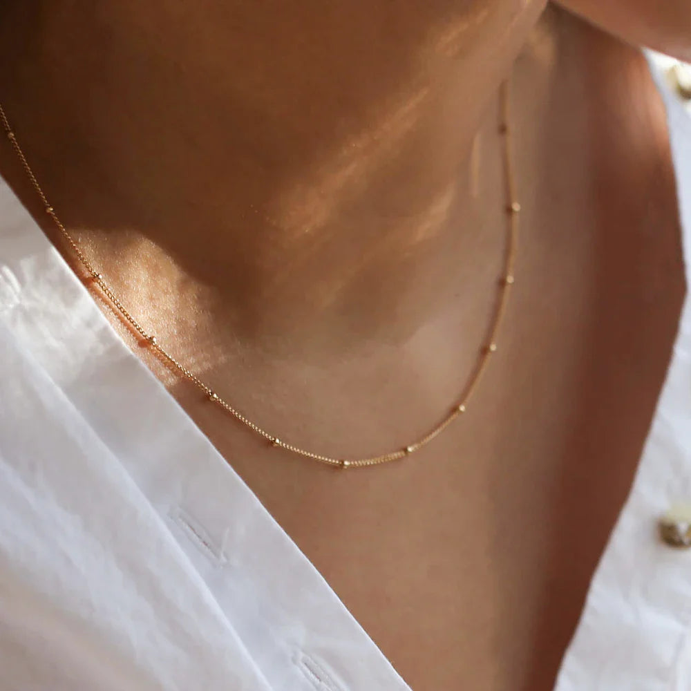 SUNIBI Stainless Steel Chain Necklace for Women Gold Color Thin Choker Bead Chain Necklace Jewelry Wholesale Dropshipping Vera Lux