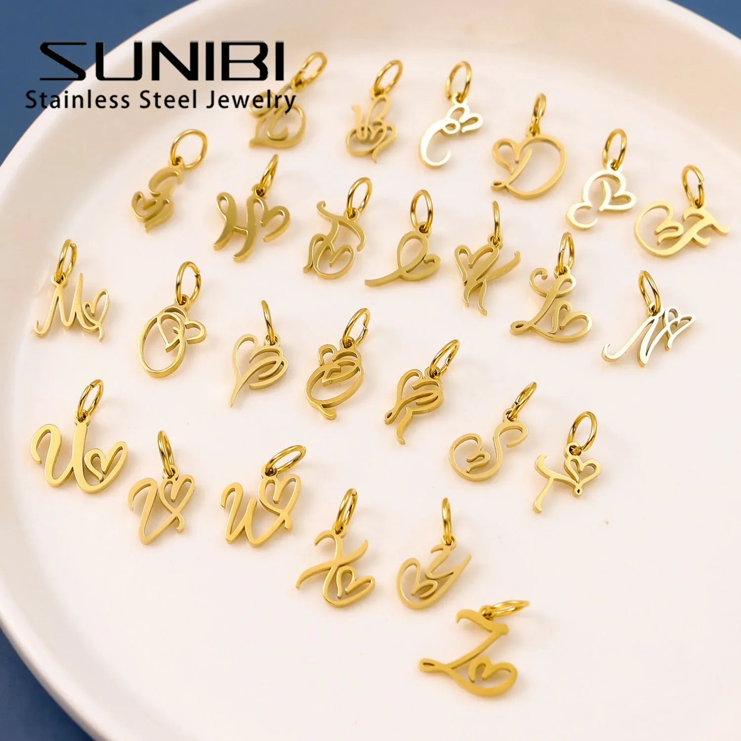 SUNIBI Heart Art Initial Alphabet Pendant DIY Name Customized Birthday Gift Stainless Steel Women Fashion Jewelry A-Z Wholesale Vera Lux