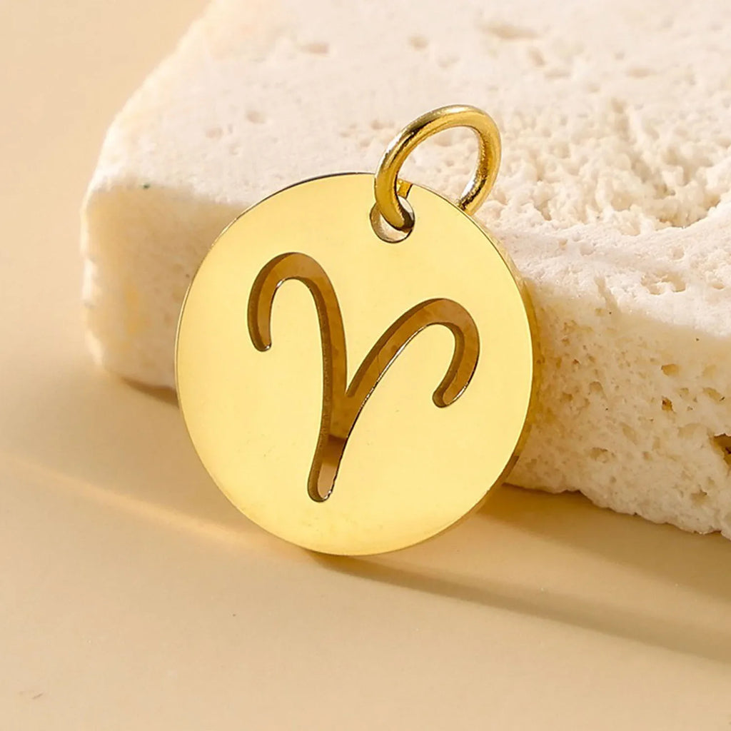 SUNIBI DIY Stainless Steel Disc Components 12 Zodiac Charms for Handmade Jewelry Making Designer Gold Plated Charms for Bracelet Vera Lux