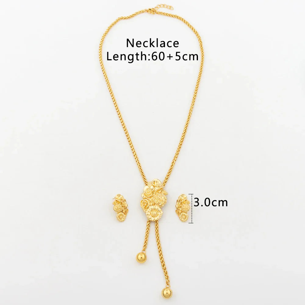 New Fashion Gold Plated Jewelry Set Pendant Dubai Italy Necklace Drop Earrings for Women Adjustable Chain Party Bohemia Jewelry Vera Lux