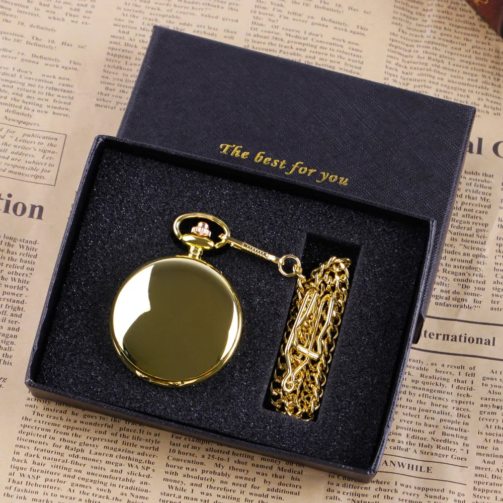 Luxury Gold Quartz Pocket Watch Gift Box Set For Family Fashion Casual Necklace Pendant Unisex Pocket&Fob Chain Watches with Box Vera Lux