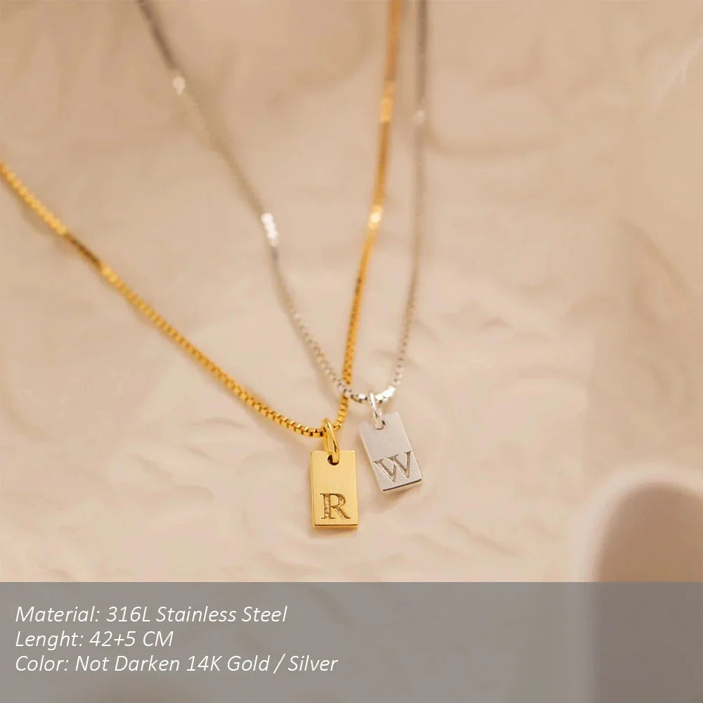 SUNIBI Initial Necklace Engraved A-Z Alphabet Charm Necklace Box Chain Stainless Steel Women's Minimalism Jewelry Gift Wholesale Vera Lux