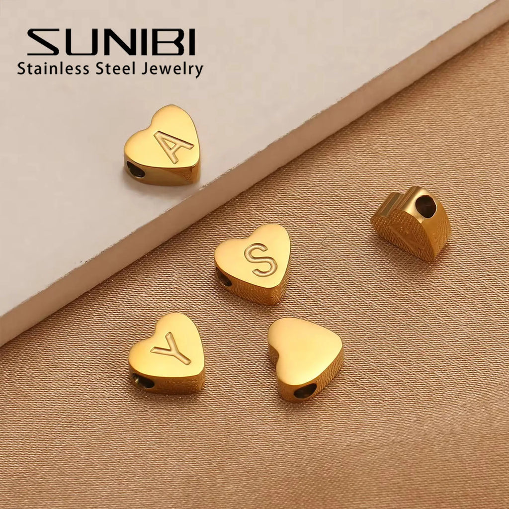 SUNIBI Initial Name Heart Shape Pendant For Necklaces Stainless Steel Necklace for Women Bracelet Make Earrings Jewelry Vera Lux