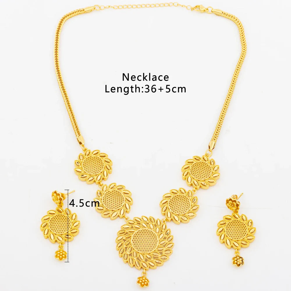 Round Jewelry Set Design for Women African Hot Sale Copper Hoop Earrings Flower Necklace Gold Plated Pendant Party Wedding Gifts Vera Lux