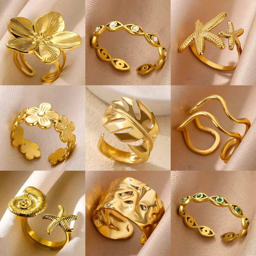 Stainless Steel Flower Open Rings For Women Trend Wedding Heart Jewelry Gold Color Geometric Hollow Ring Daily Accessories Gift Vera Lux
