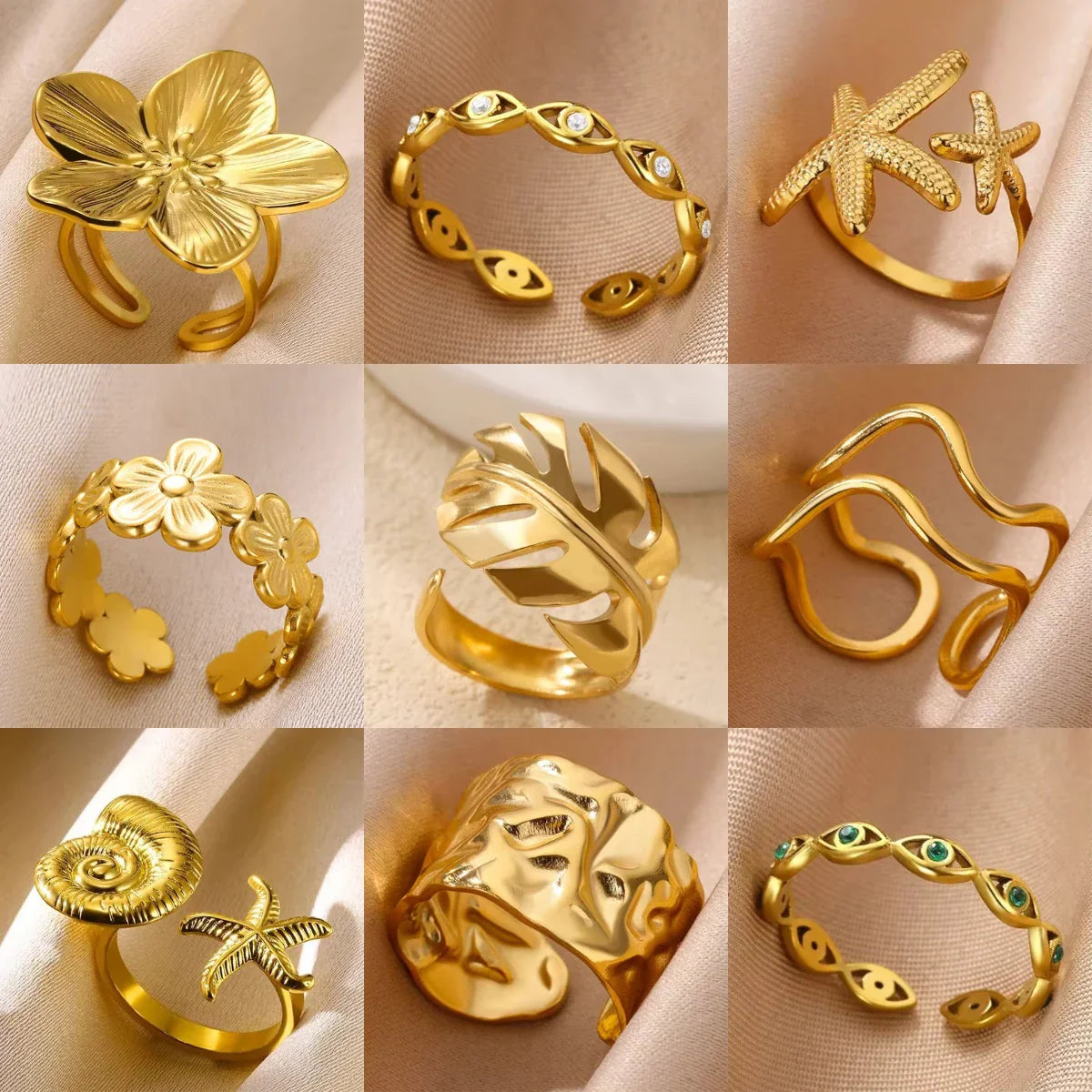 Stainless Steel Flower Open Rings For Women Trend Wedding Heart Jewelry Gold Color Geometric Hollow Ring Daily Accessories Gift Vera Lux