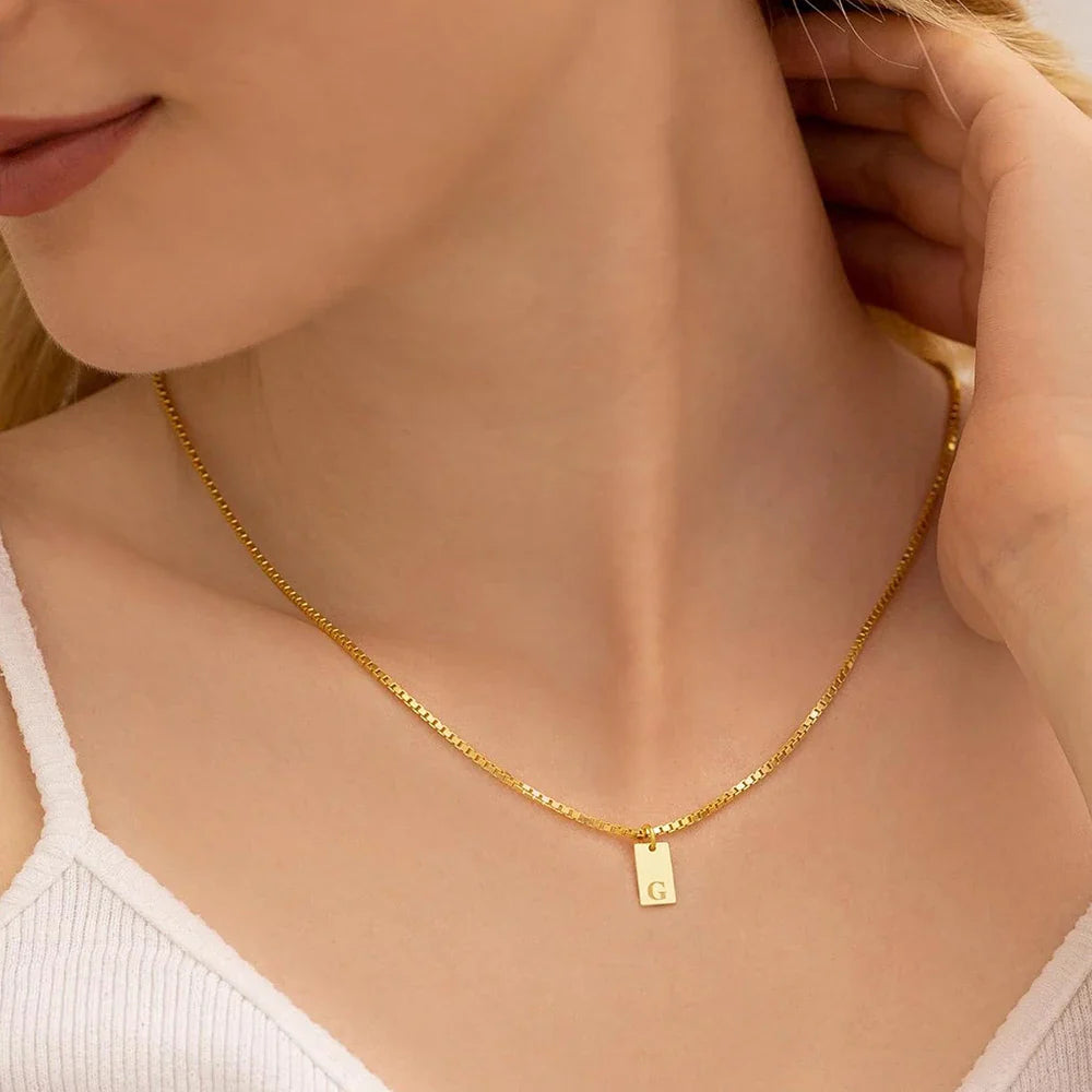 SUNIBI Initial Necklace Engraved A-Z Alphabet Charm Necklace Box Chain Stainless Steel Women's Minimalism Jewelry Gift Wholesale Vera Lux