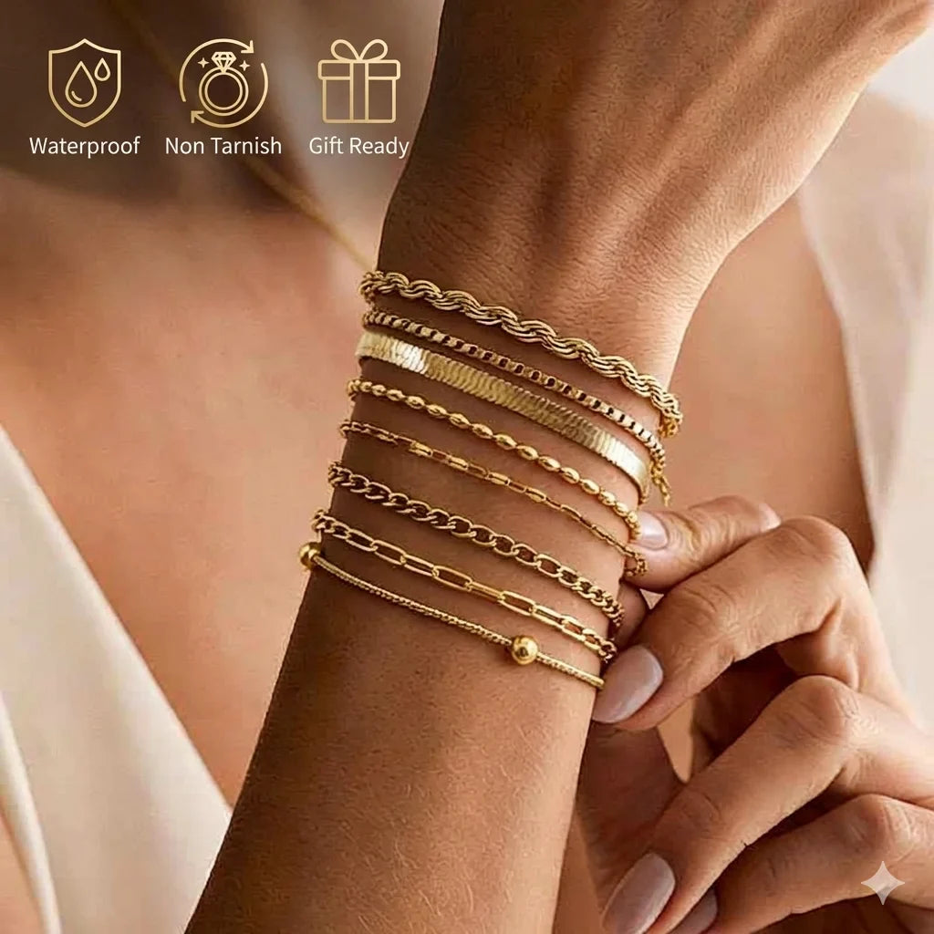 Non Tarnish Stainless Steel Bracelet Gold Plated Stackable for Women, Thin Herringbone Chain Bracelet Waterproof Jewelry Gift Vera Lux
