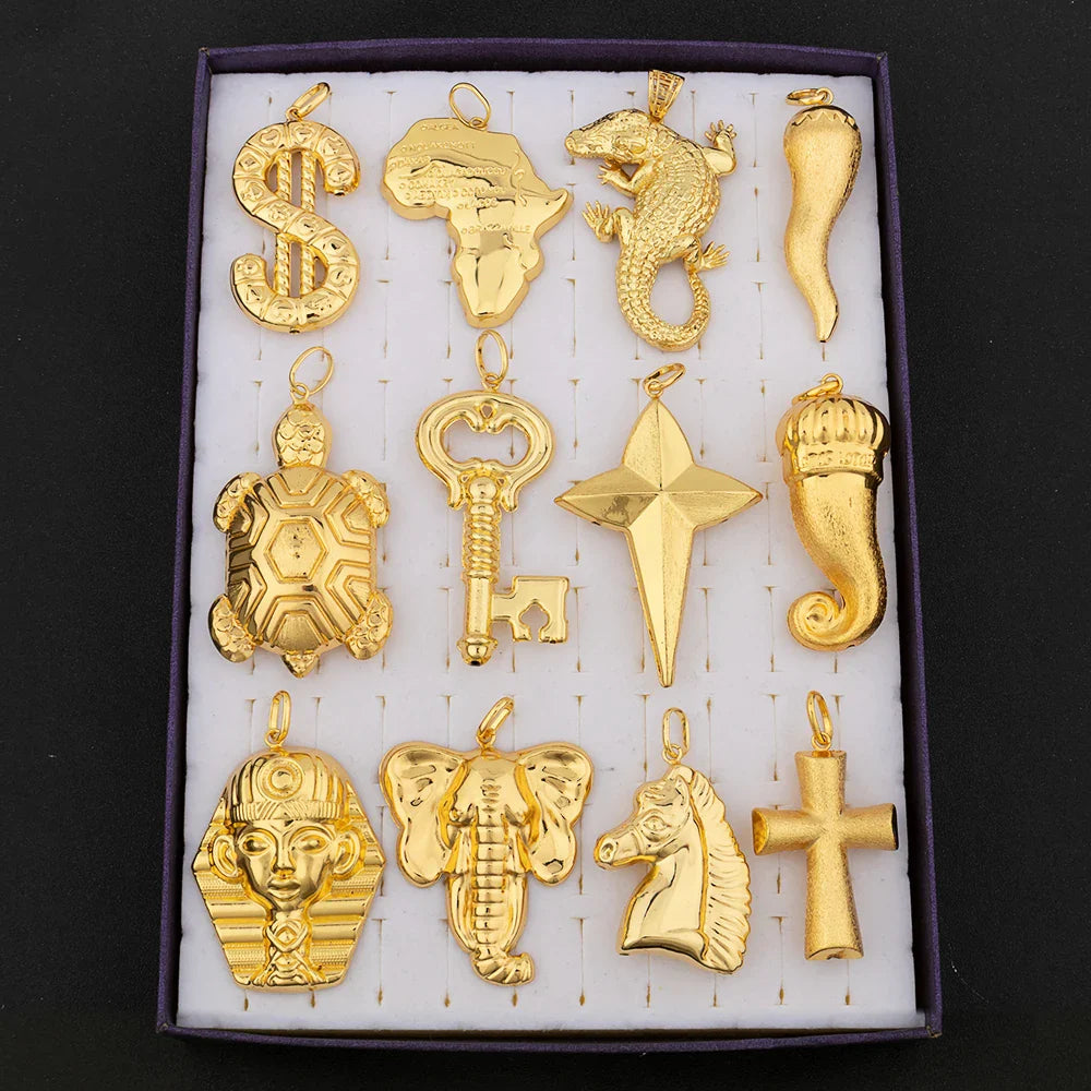 Gold Color Hip Hop Personality Pendant African Map Mermaid Dollar Euro Shape Pendant Party Jewelry Birthday Gifts Vera Lux