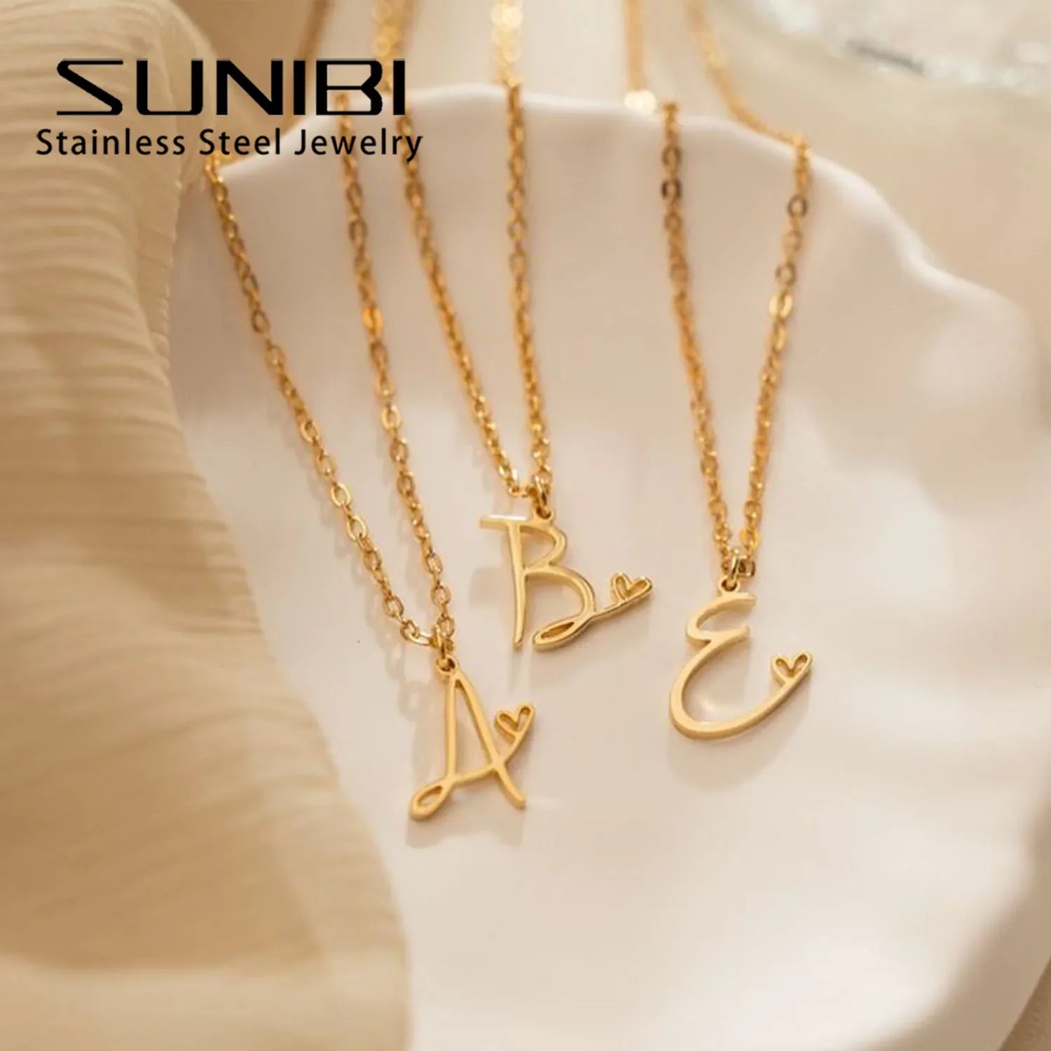 SUNIBI Stainless Steel Initial Necklace for Woman 26 Art Letters Heart DIY Pendant Necklace Gift Jewelry Wholesale Dropshipping Vera Lux